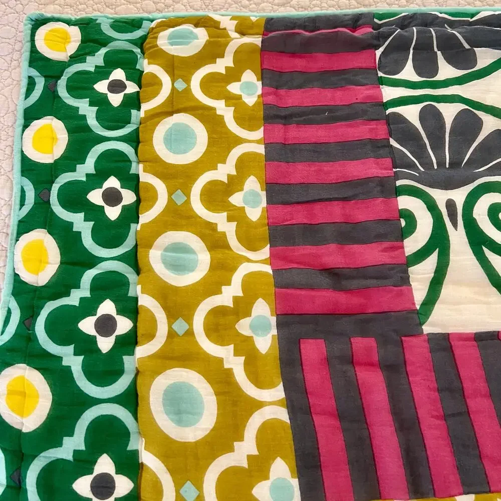 Anthropologie Lilla Patchwork Euro Sham 26x26 Cotton Quilted Pillow Cover Boho